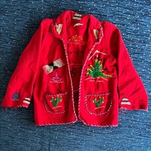 Vintage Lopez brand 100% wool Red Kids Blazer with wool Embroidery
